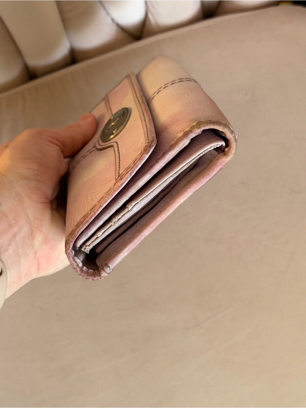 Fossil Pale Pink Leather Foldover Wallet with Silver-Tone Lock